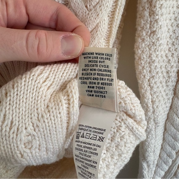 L.L Bean Cream Cable Knit Sweater Women’s Size L 100% Organic Cotton Fisherman - Picture 4 of 8